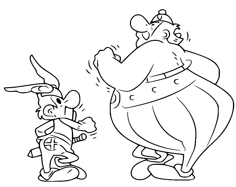 Asterix Running with Obelix Coloring Page