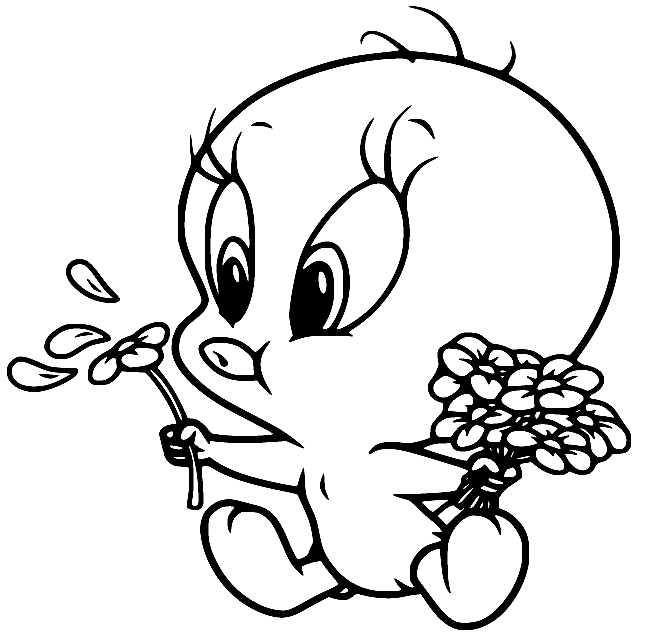 Baby Tweety blaast bloemen van Tweety