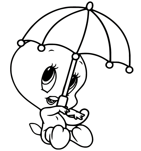 Baby Tweety With Umbrella Coloring Page