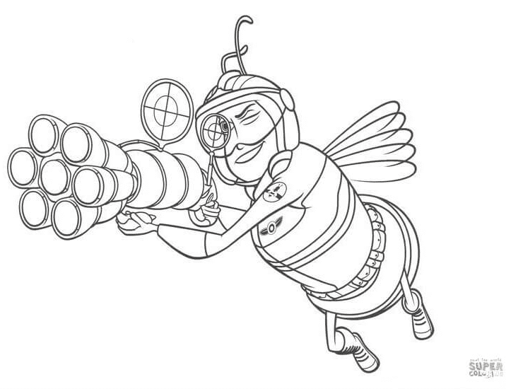 Bee is pollinating flowers with pollen power Coloring Page