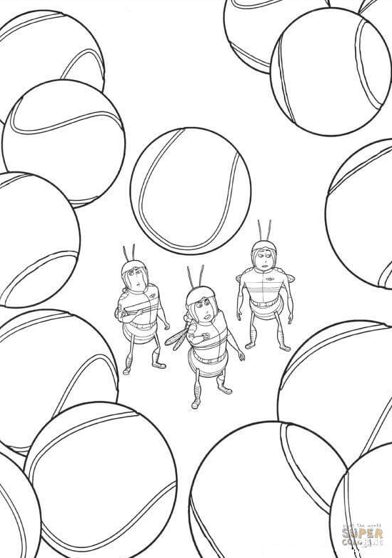 Dibujo para colorear de abejas y pelotas de tenis