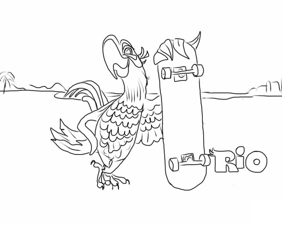 Blu and Skateboard Coloring Pages
