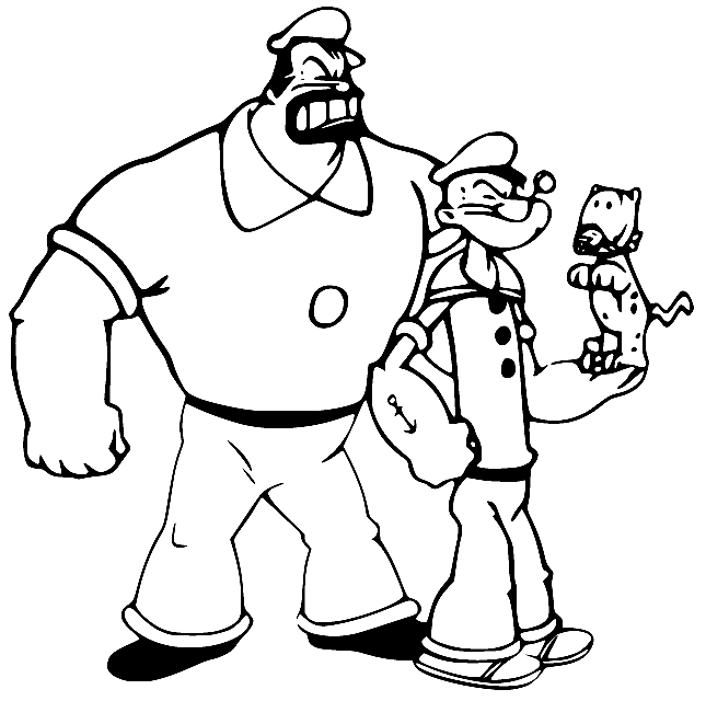 Coloriage Bluto et Popeye