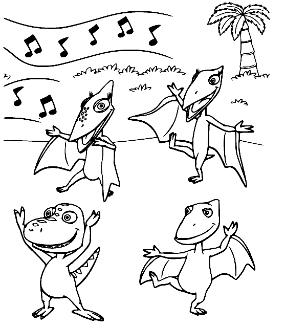 Buddy Dancing with Pteranodons Coloring Page
