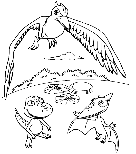 Бадди и Крошка с большой птицей из «Поезда динозавров»