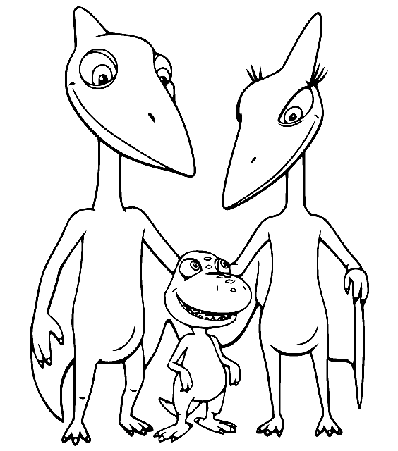 Buddy with Pteranodon Parents Coloring Page