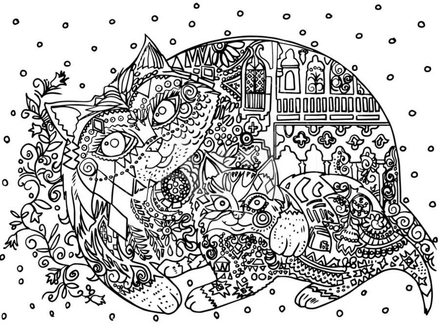 Cat Psychedelic Coloring Page