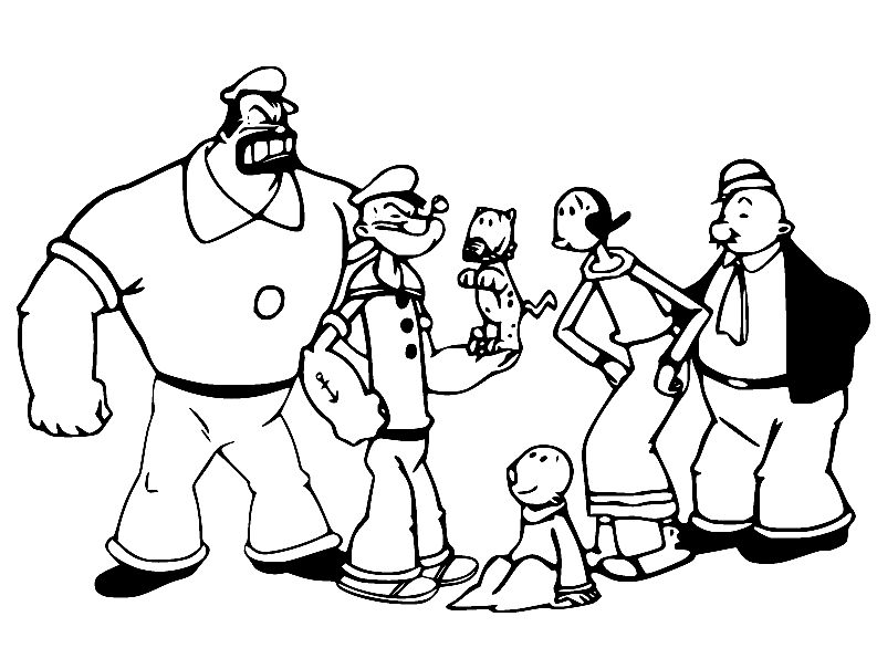 Personages uit Popeye Kleurplaat