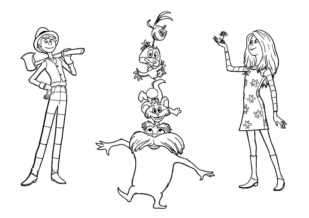 Personagens do desenho de Lorax para colorir