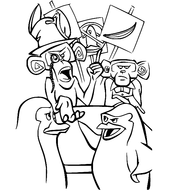 Chimpanzees and Penguins from Madagascar Coloring Page