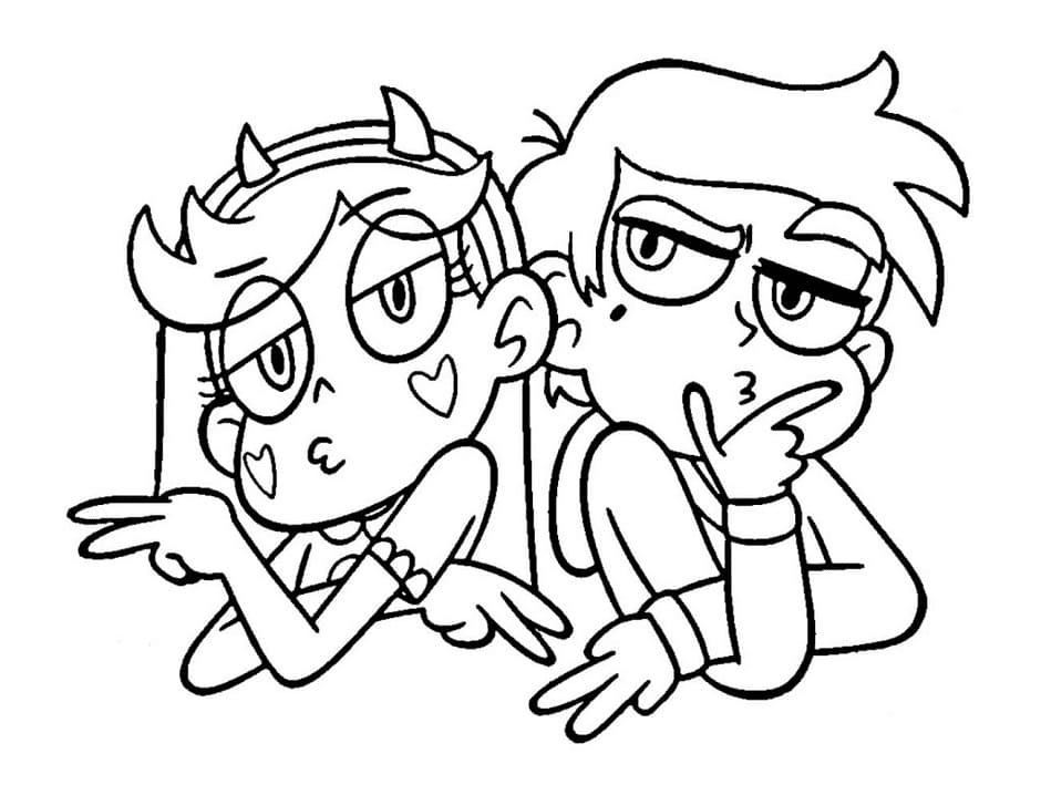 Cute Star and Marco Coloring Page
