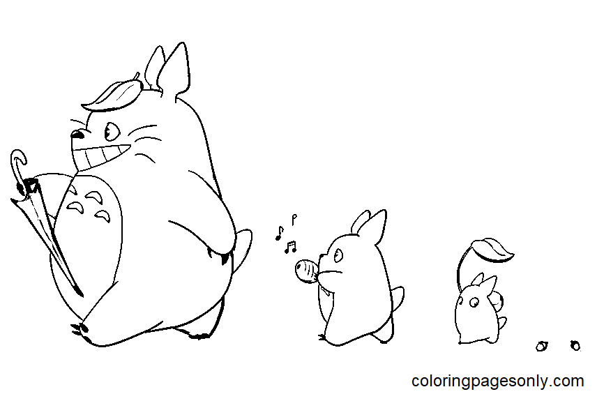 Cute Totoro Family Coloring Page