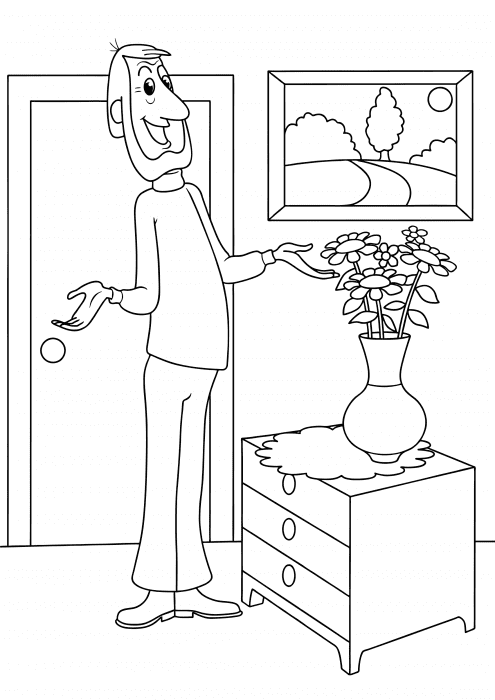 Dad agrees to leave the cat Coloring Pages