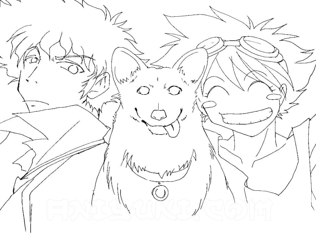 Edward with Spike Spiegel and Dog Coloring Page