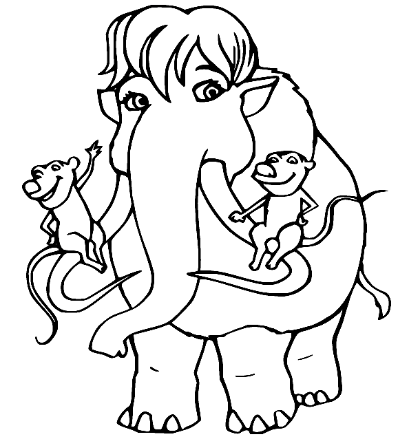 Ellie with Opossums Coloring Page