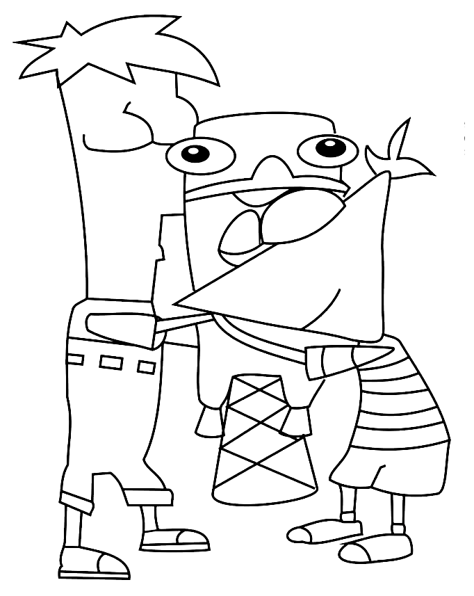 Ferb and Phineas hug Perry from Phineas and Ferb