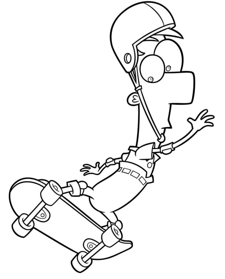 Ferb plays skateboard Coloring Page