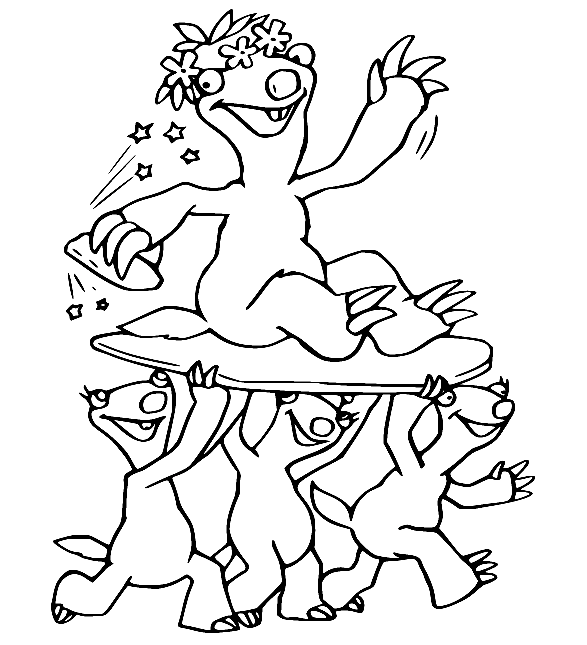 Four Ground Sloths Coloring Page