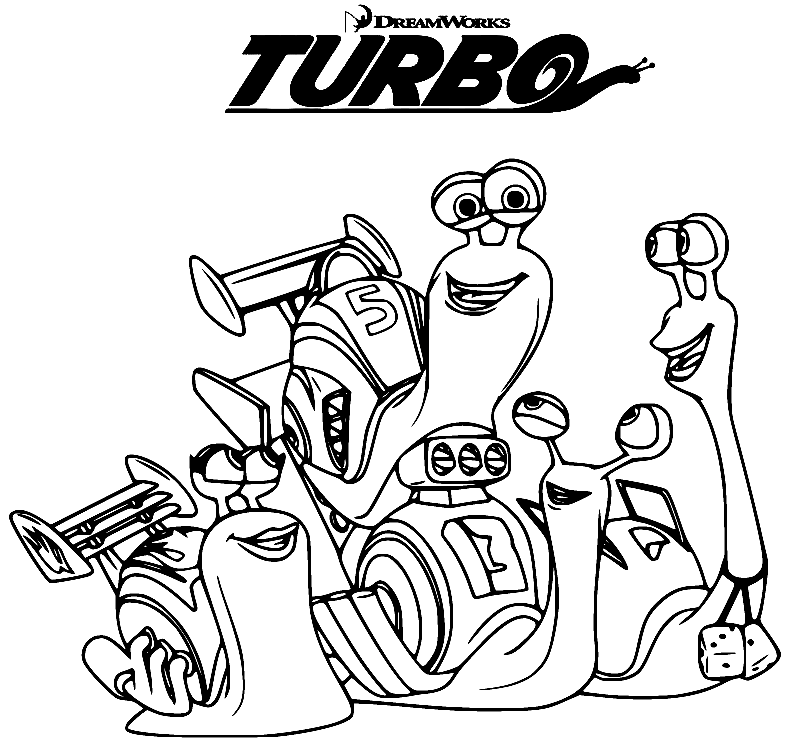 Four Snail Racers Coloring Page