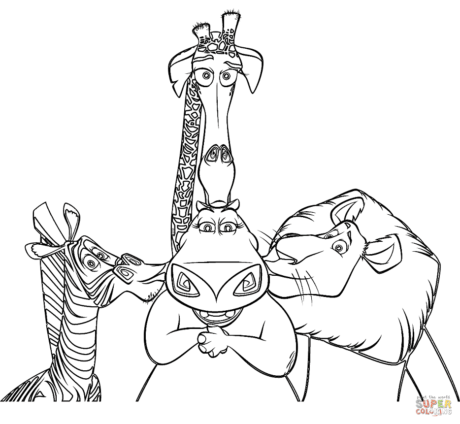Gloria, Marty, Melman And Alex Coloring Pages