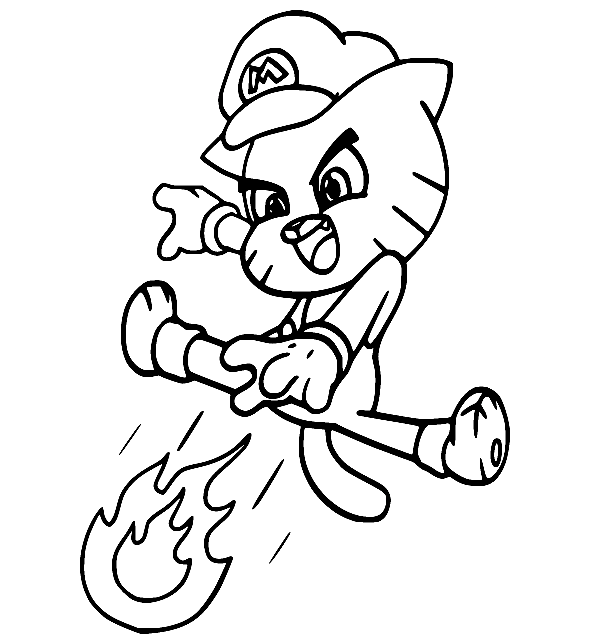 Gumball Watterson and Fire Coloring Page