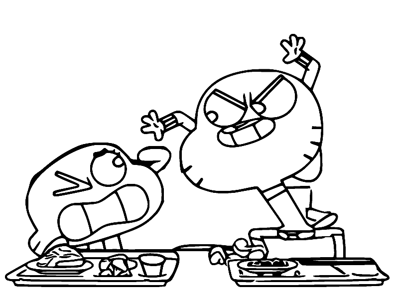 Gumball y Darwin almorzando de El asombroso mundo de Gumball