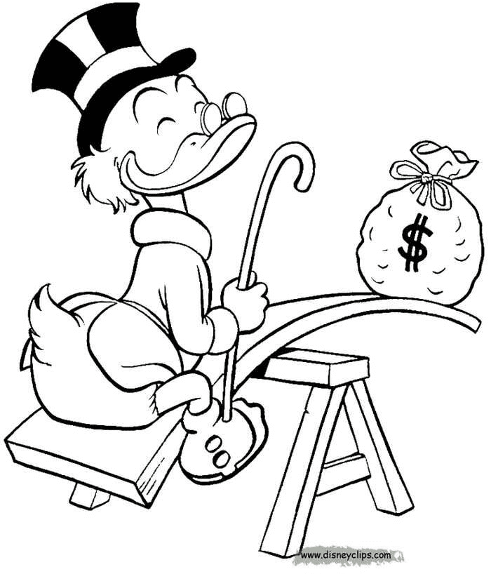 Happy Scrooge with Money Bag Coloring Page