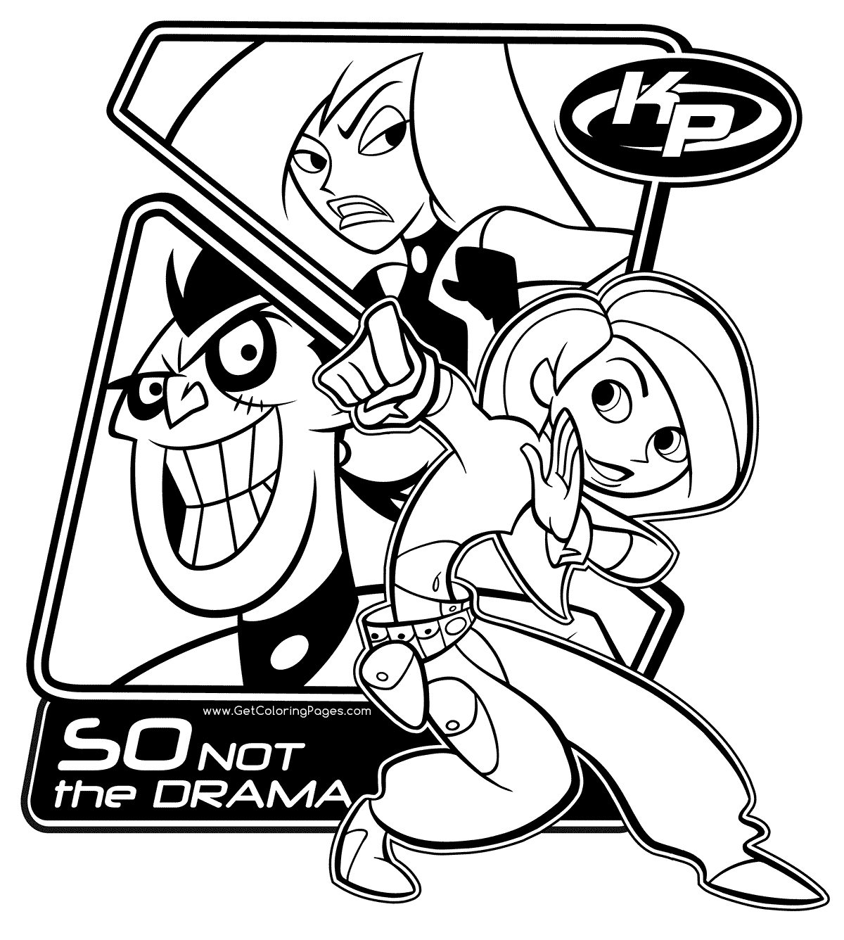 Kim with Dr. Drakken and Shego Coloring Page