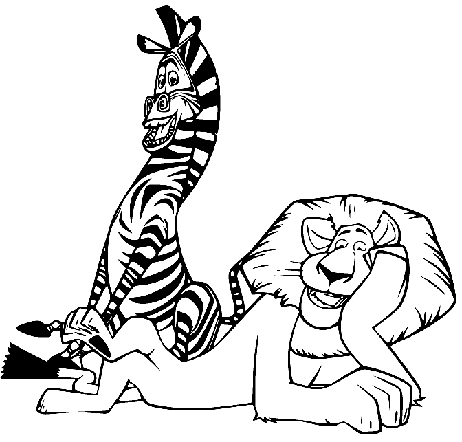 Marty Zebra and Alex Lion Coloring Page