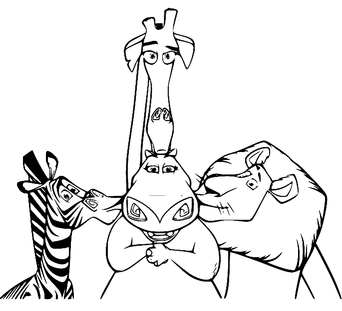 Marty et Alex avec Gloria et Melman de Madagascar