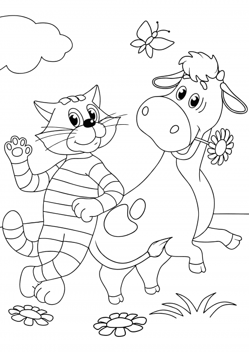 Matroskin with the calf Gavryusha Coloring Pages