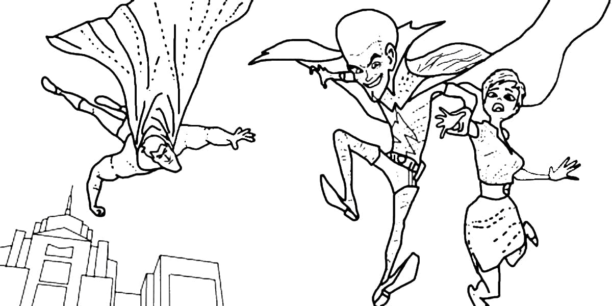 Megamind, Roxanne with Metro Man Coloring Pages