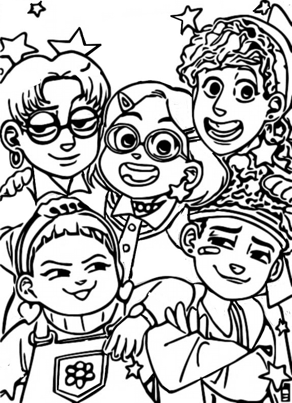 Mei Lee and her friends Coloring Page