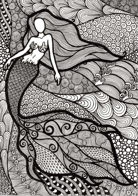 Mermaid Psychedelic Coloring Page