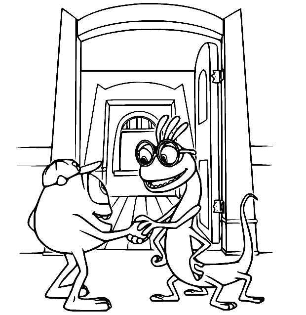 Mike Shakes Hands with Randall Coloring Page