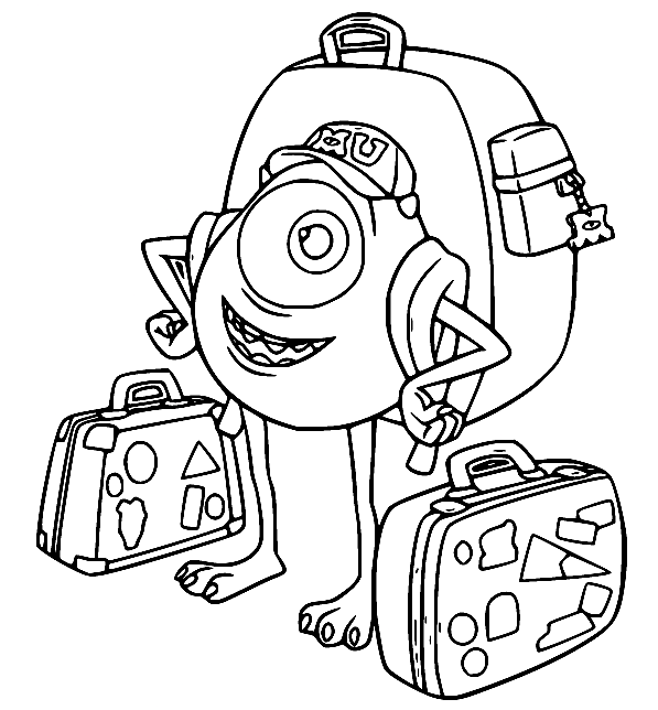 Mike Wazowski and His Luggage Coloring Page