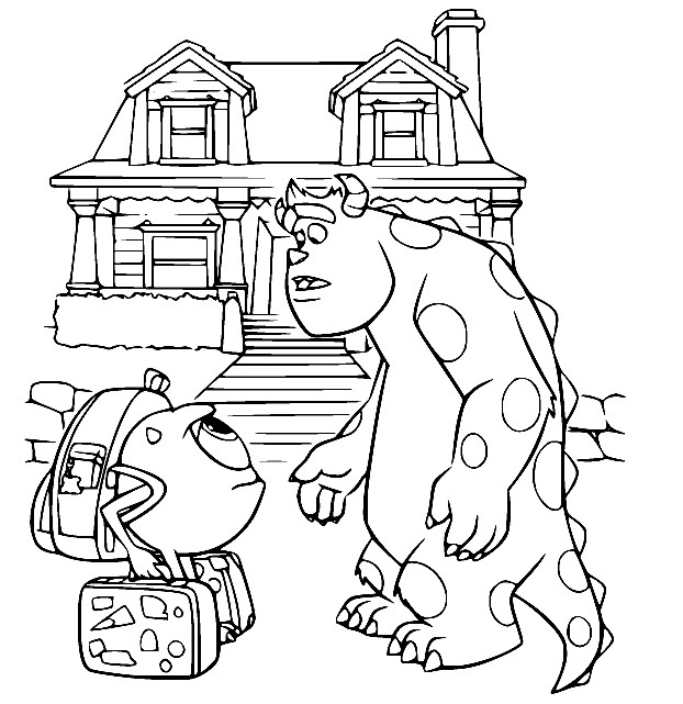 Mike and Sullivan at the Door Coloring Pages