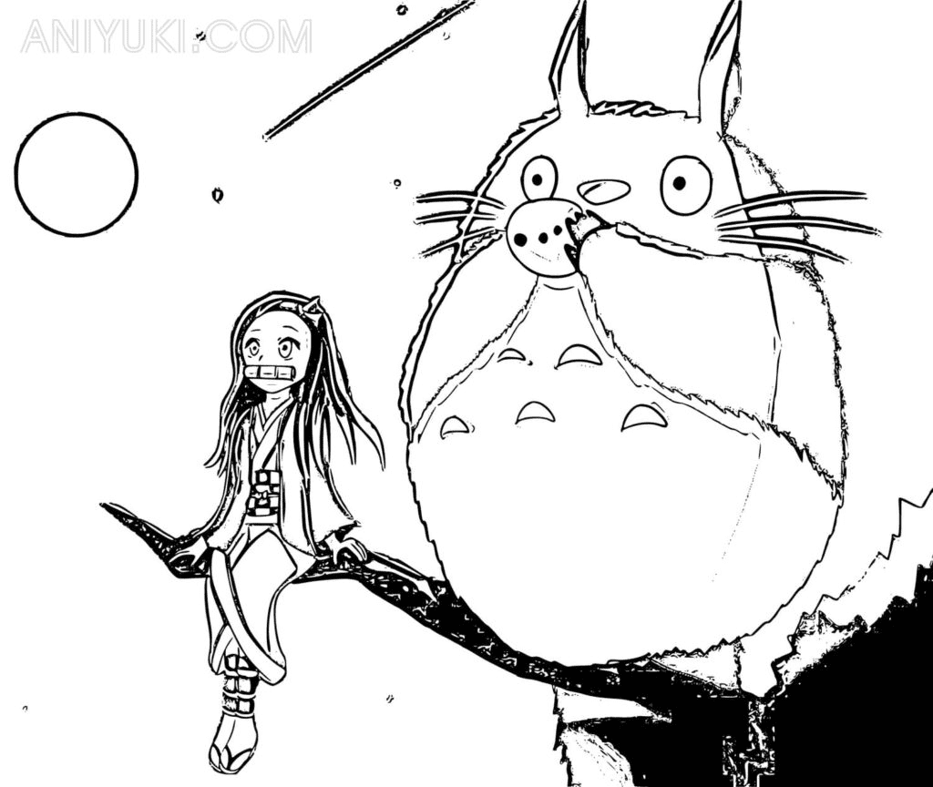 Nezuko Kamado and Totoro Coloring Page