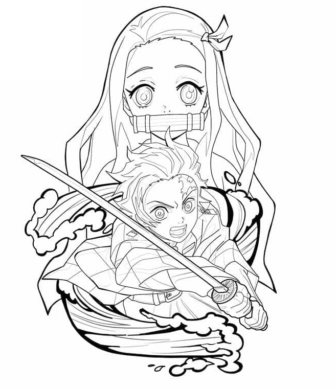 Nezuko And Tanjiro Coloring Pages