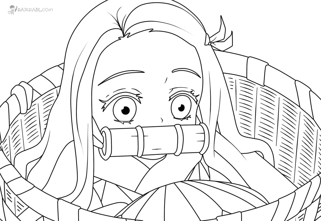Nezuko in a Basket Coloring Page