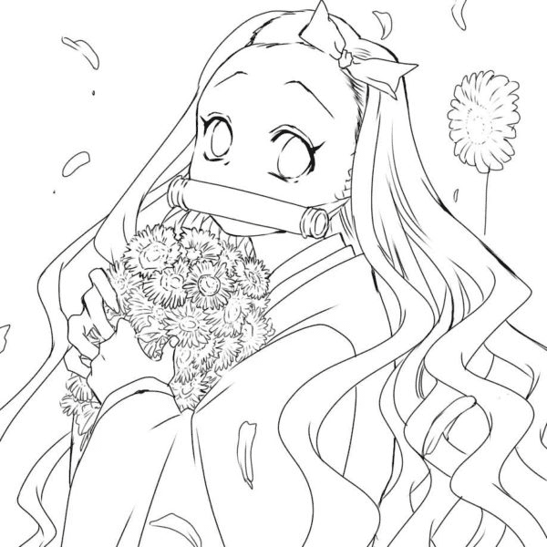 Nezuko met bloemen van Nezuko