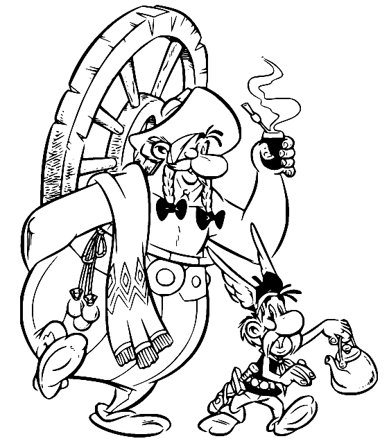 Obelix Carrying the Wheel Coloring Page