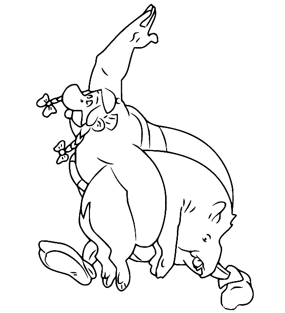Obelix Holds a Pig Coloring Page