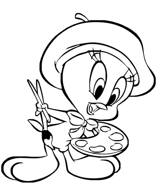 Painter Tweety Coloring Page