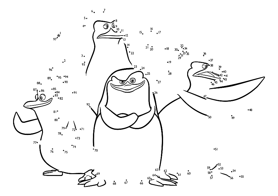 Penguins of Madagascar Connect the Dots Coloring Pages