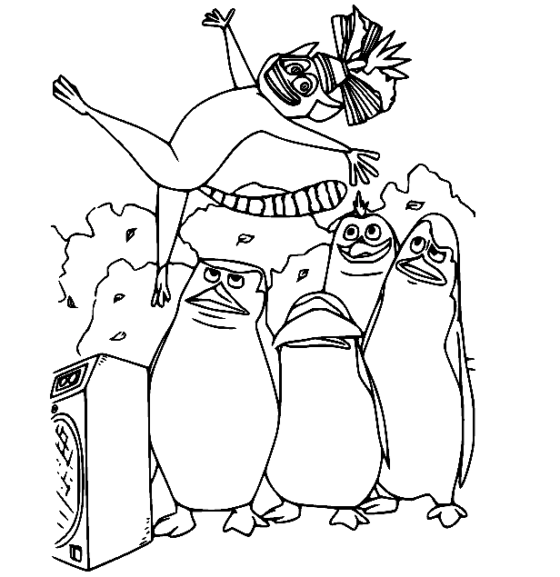 Pingouins avec le roi Julien des Pingouins de Madagascar