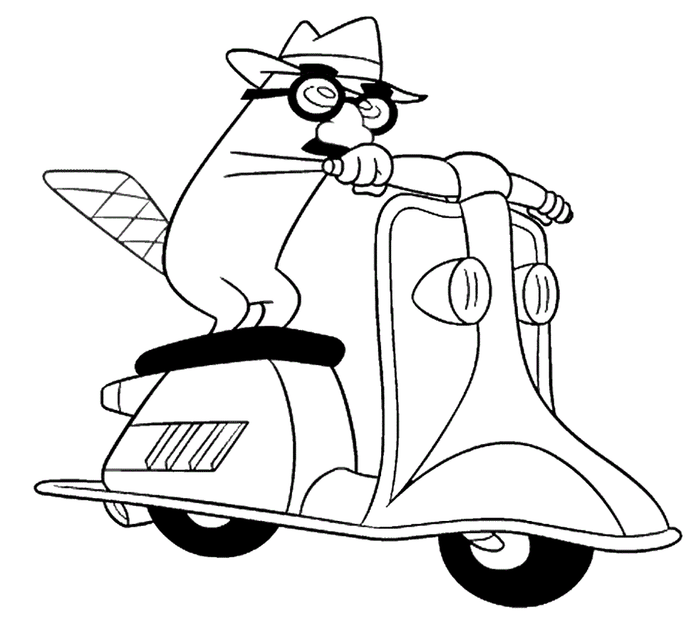 Перри ездит на мотоцикле из мультфильма "Финес и Ферб"