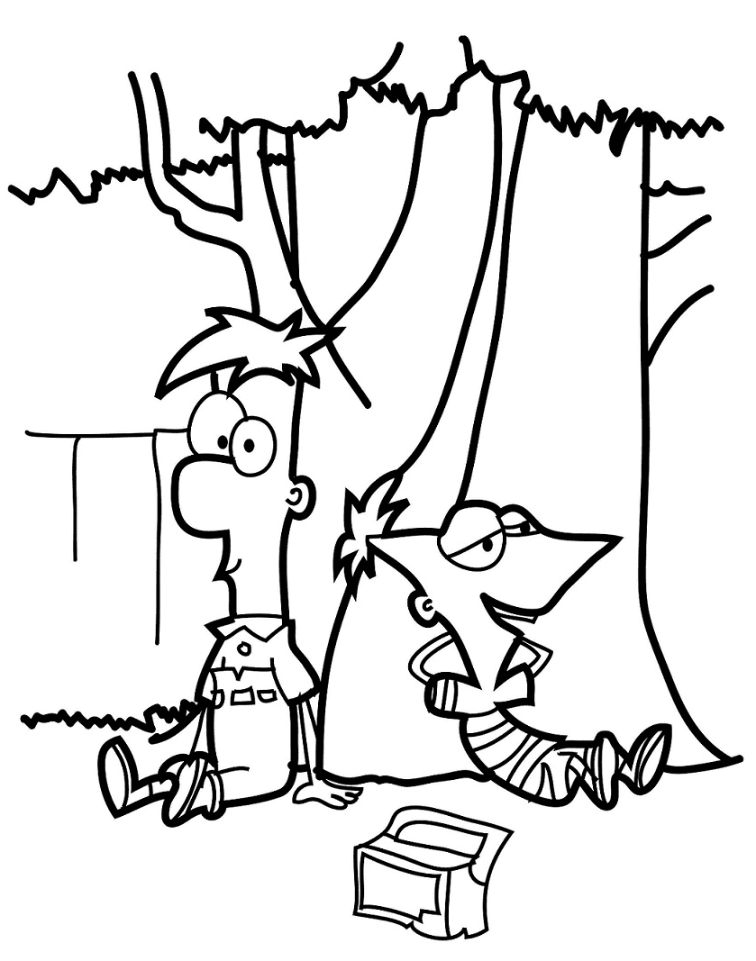 Phineas en Ferb onder de boom van Phineas en Ferb