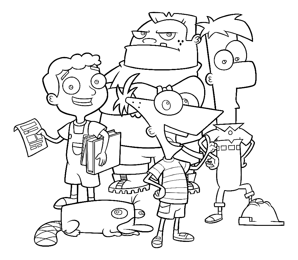 Phineas und Ferb in der Schule zum Ausmalen