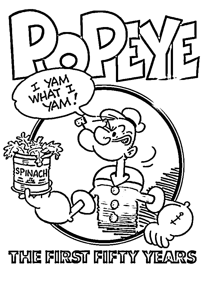 Popeye Sosteniendo Espinacas Página Para Colorear
